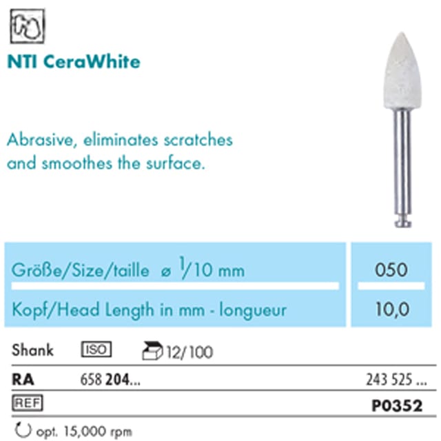 NTI CeraWhite Porcelain Polishers RA P0352 243 050 Coarse - Pack 12