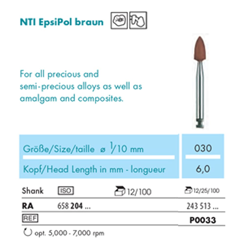 NTI EpsiPol Precious Alloy Pre-Polisher Brown RA P0033 243 030 - Pack 12