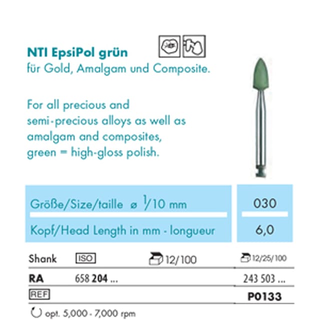 NTI EpsiPol Precious Alloy Pre-Polisher Green RA P0133 243 030 - Pack 12