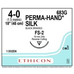 Ethicon Suture - Silk Black Braided 4/0 FS-2 19mm, 683G - Pack 12