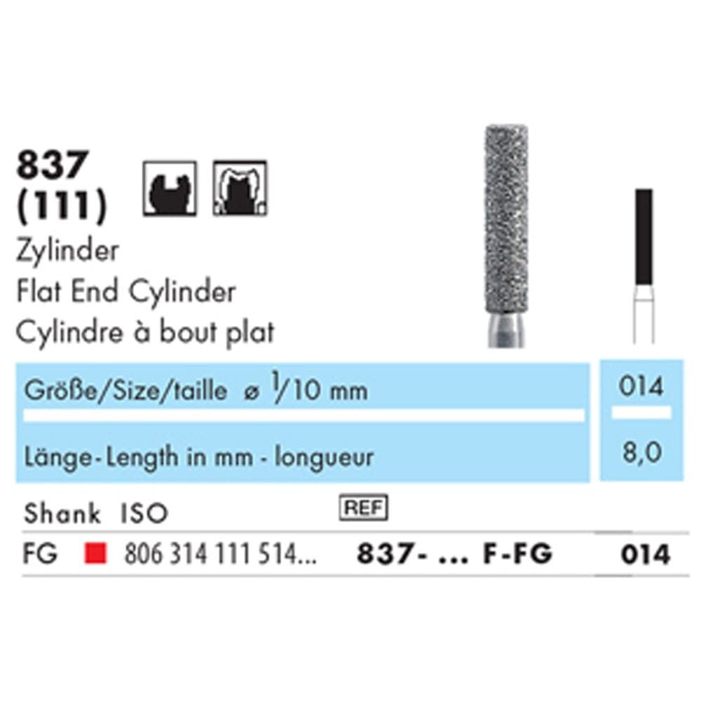 NTI Diamond Bur FG Flat End Cylinder 837 Pack 5