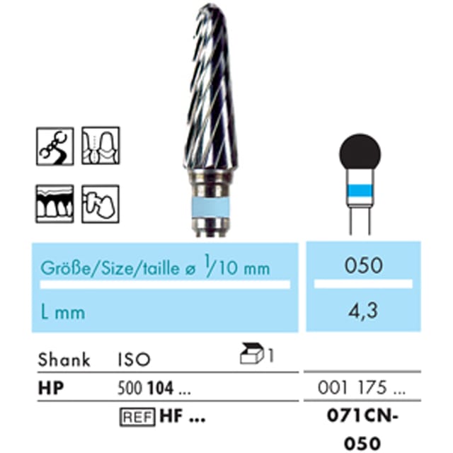 NTI Carbide Cutter HP Standard Plain Cut HF071 CN 050, 001 - Each