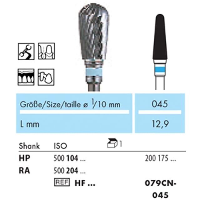 NTI Carbide Cutter HP Standard Plain Cut HF079 CN 045 - Each