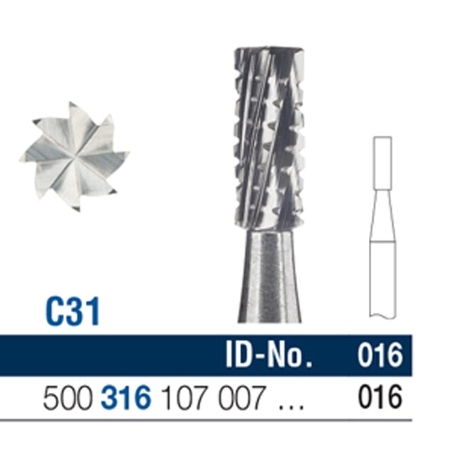 Ela Carbide Bur FG Surgical Cylinder Fig 31, 107 016 (560) - Pack 6