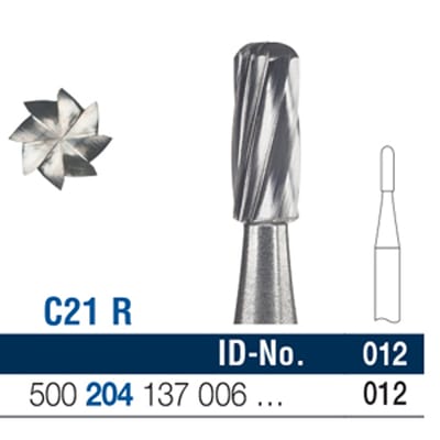 Ela Carbide Bur RA Cylinder Round End Fig 21R, 137 012 (1158) - Pack 6