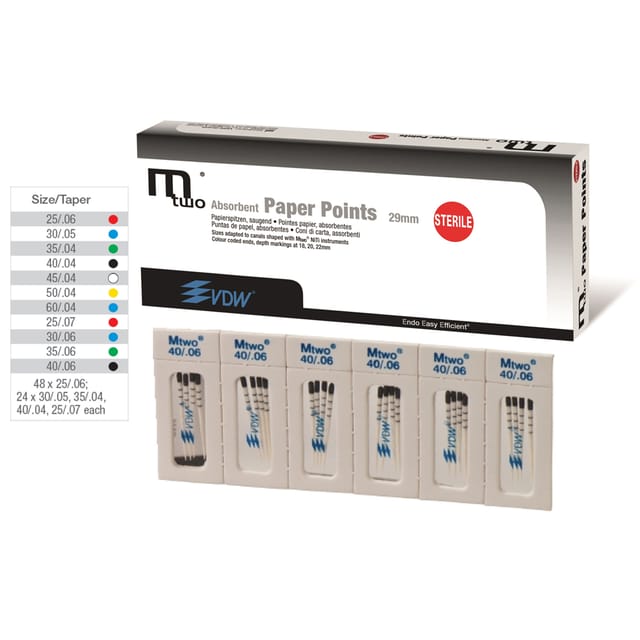 VDW Mtwo Paper Points STERILE Tapered 29mm - 144 Pack