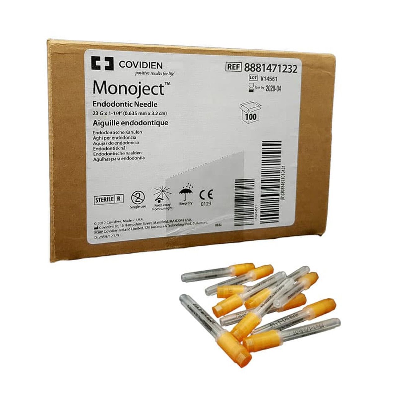 Monoject Endodontic Irrigation Needle 23G x 1.25inch Orange Box 100