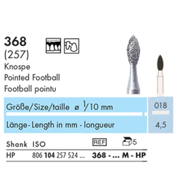 NTI Diamond Bur FG Pointed Football 368 - Pack 5 *While Stock Lasts*