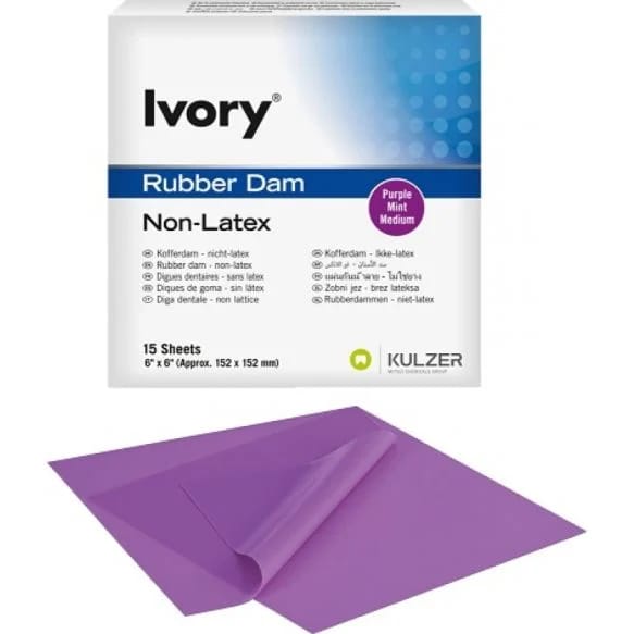 Ivory Non Latex Rubber Dam 5x5 Purple Medium Mint -15 Sheets