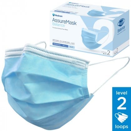 L2 Assure Face Mask with Earloop, Blue - Box 50