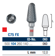 Carbide Bur HP Cutter Fig 75FX, 260 060 Fine Cross Cut - Pack 1 *WSL