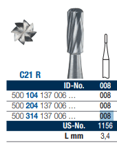 Carbide Bur FG Cylinder Round End Fig 21R, 137 008 (1156) - Pack 6 *WSL