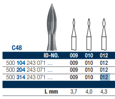 Carbide Bur FG Football Finisher Fig 48, 243 012 - Pack 6 *WSL