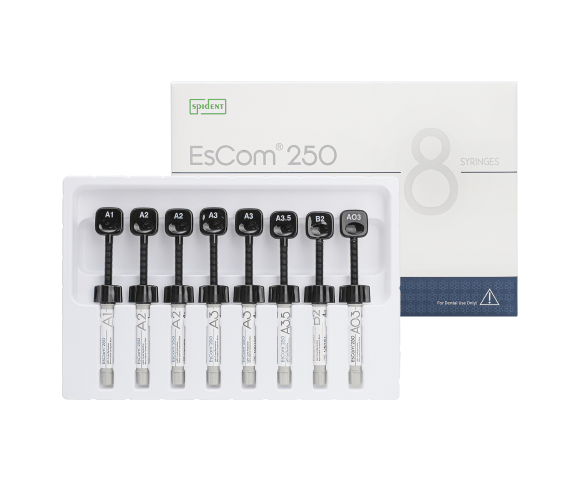 EsCom 250 Light-Cured Resin Syringe Kit-  4g x 8 Syringes (A1,2xA2,2xA3,A3.5,B2,AO3)