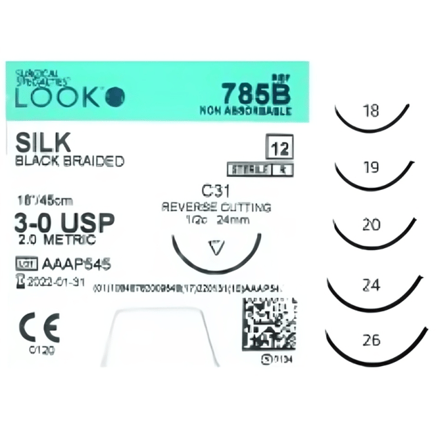 Suture Silk Look 3/0 19mm 3/8 Circ R/Cut Needle-Box 12