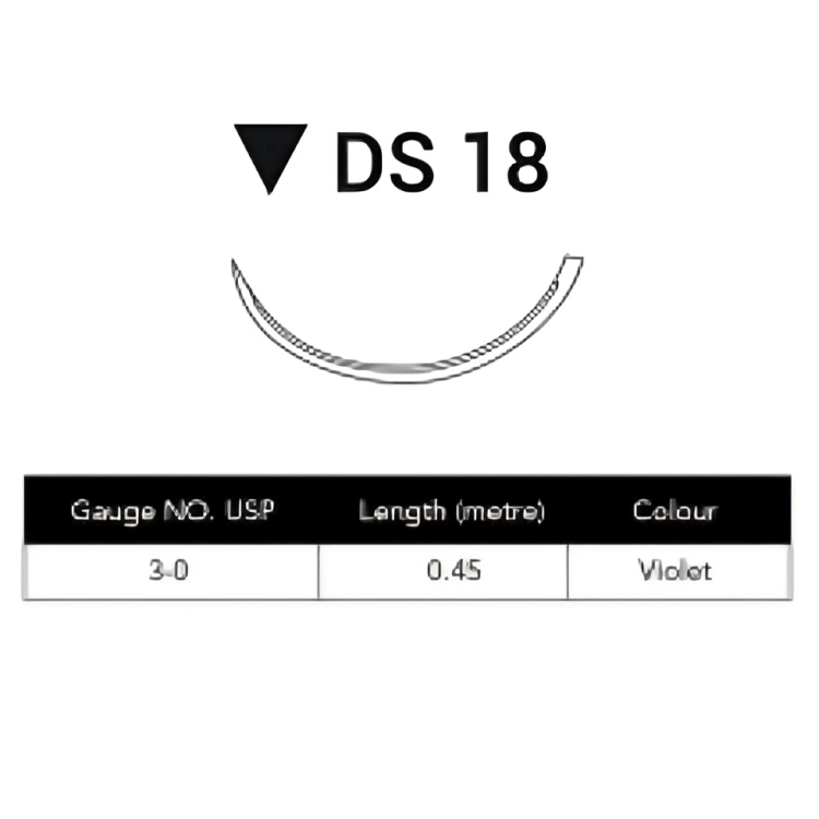 Glycolon Sutures 3/0 18mm 3/8 Circ R/ Cut Violet 45cm DS18 - Box 24