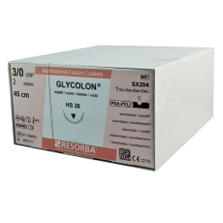 Glycolon Sutures 3/0 26mm 1/2 Circ R/Cut Violet 45cm HS26 - Box 12