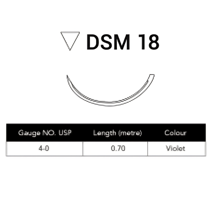 Glycolon Sutures 4/0 18mm 3-8 Circ R-Cut Violet 70cm DSM18 - Box 24