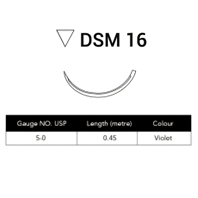Glycolon Sutures 5/0 16mm 3/8 Circ R/Cut Violet 45cm DSM16 - Box 24