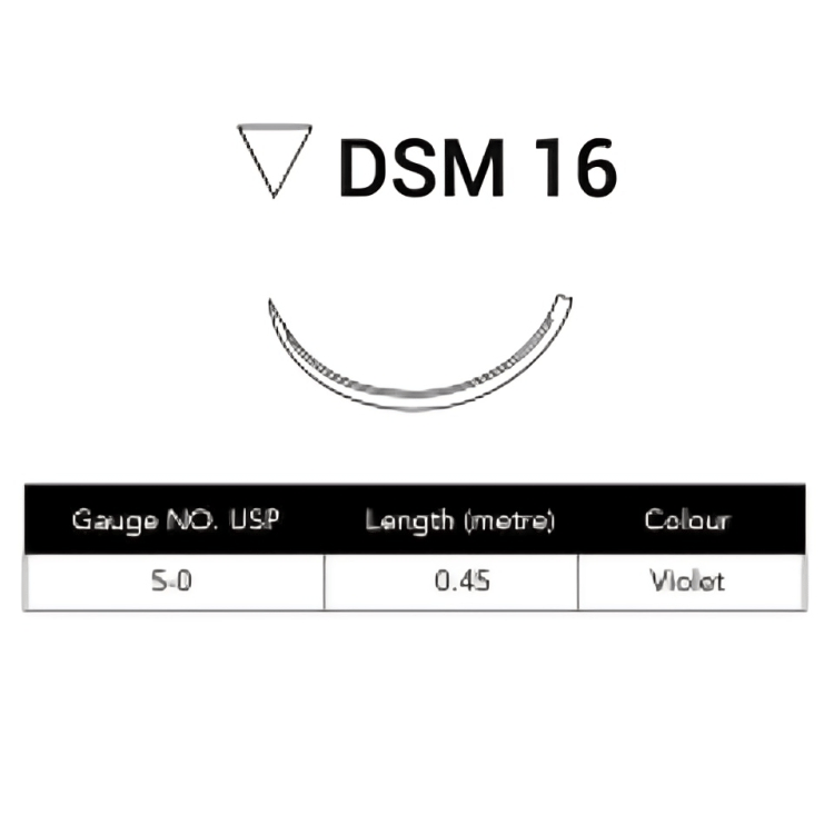 Glycolon Sutures 5/0 16mm 3/8 Circ R/Cut Violet 45cm DSM16 - Box 24