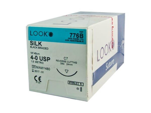 Suture Silk Look 3/0 24mm 3/8 Circ R/Cut Needle-Box 12