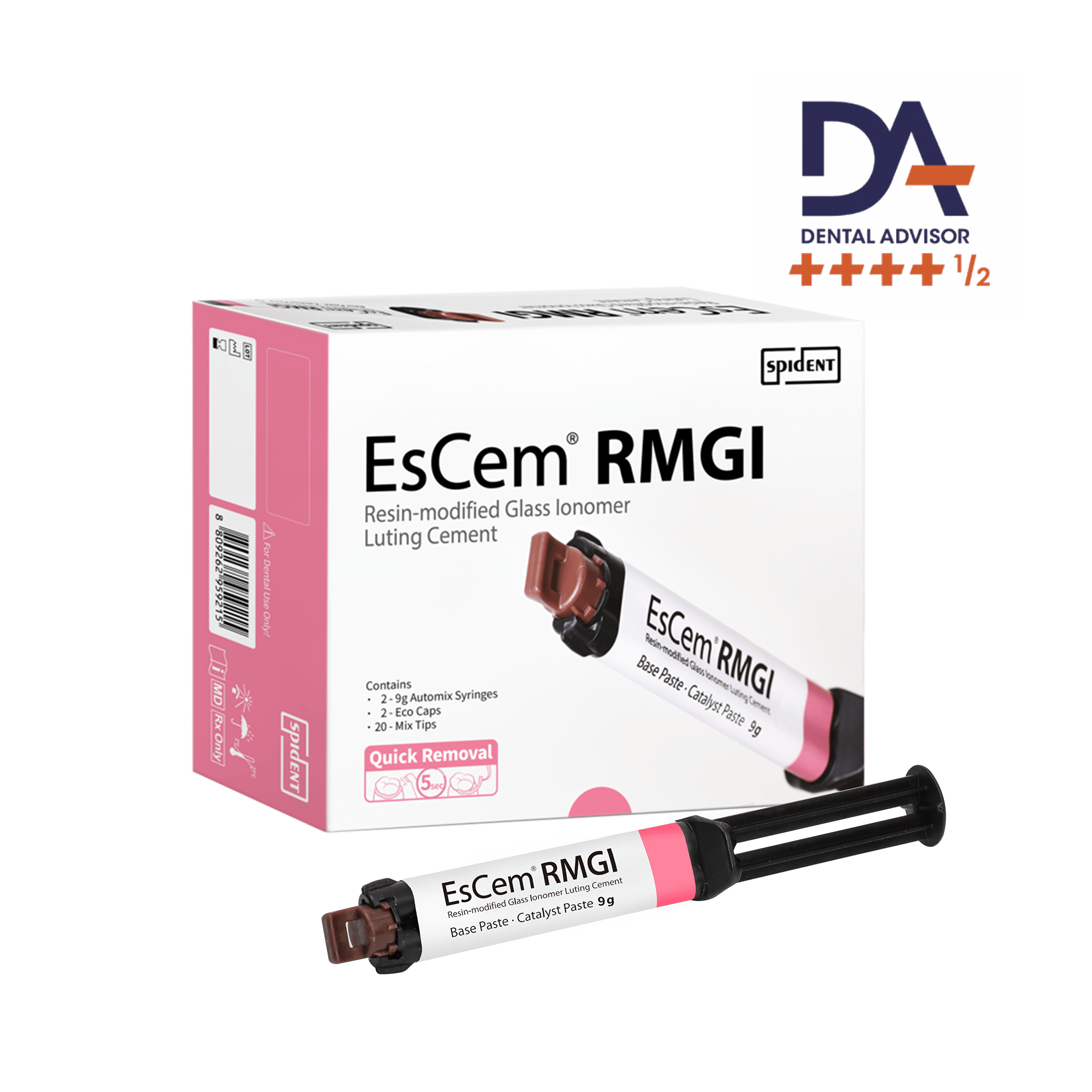 EsCem RMGI Resin-Modified Glass Ionomer Luting Cement A2 Universal - 9g x 2 Syringe plus Mixing Tips
