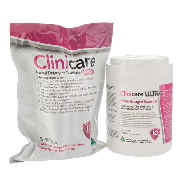 Clinicare Neutral Detergent Towelettes Refill 200 Wipes - Ctn 12 *WSL