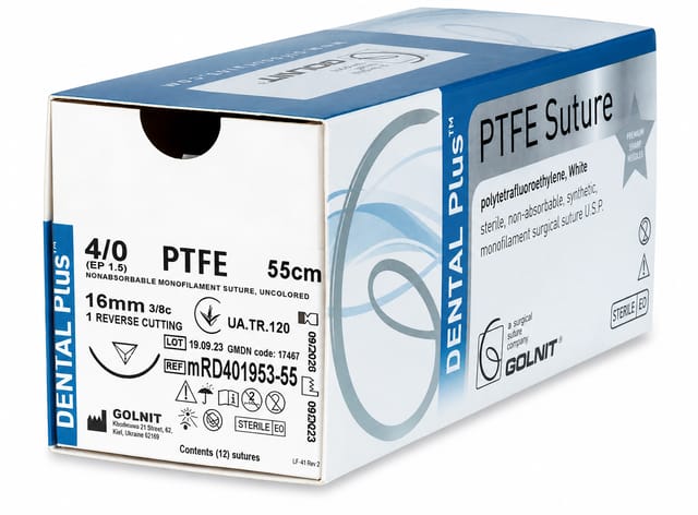 Suture PTFE 4/0 3/8 Rev  Cut 16mm DM Silver Needle - Box 12